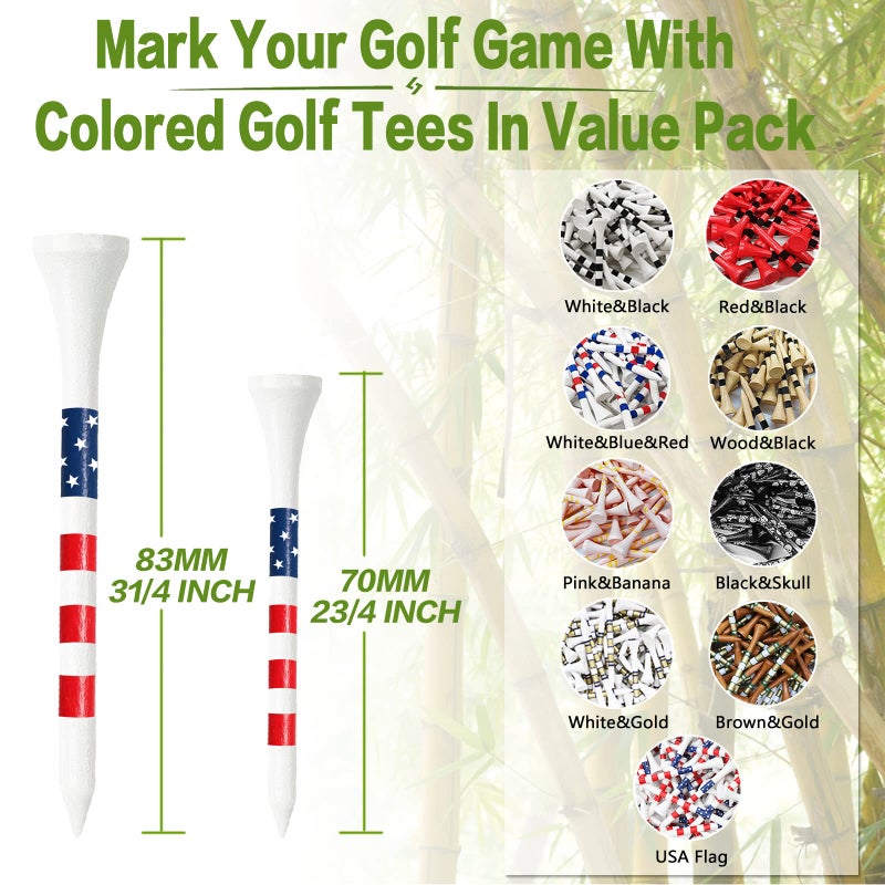FINGER TEN Golf Tees Wood 3 1/4 2 3/4 Inch Wooden Bamboo 50/120 Count  Durable Biodegradable Colored Bulk Tee 70mm 83mm (USA Flag  2 3/4 Inch(50 Pack)) - Image 4